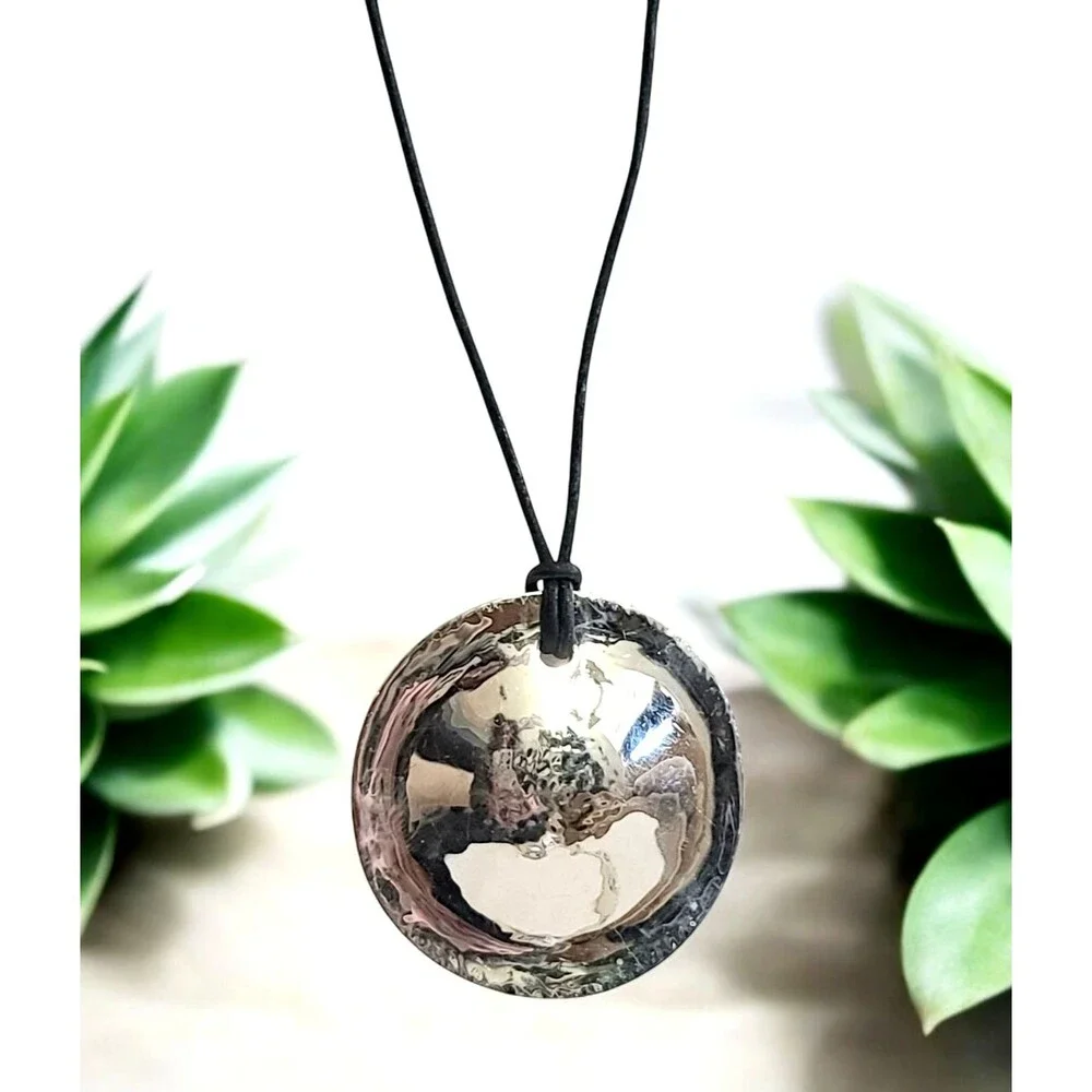 Vintage Signed RLM Bronze Thailand Silver Disc Cord Necklace